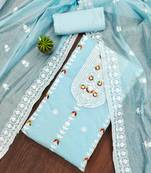 sky blue cotton embroidered dress material