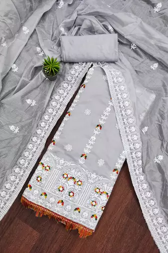 grey cotton embroidered dress material