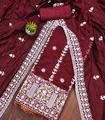 maroon cotton embroidered dress material