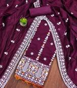 purple cotton embroidered dress material