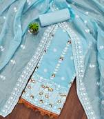 sky blue cotton embroidered dress material