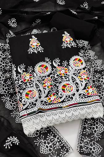 black cotton embroidered dress material
