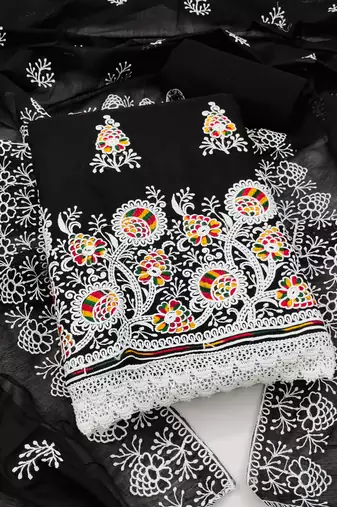 black cotton embroidered dress material