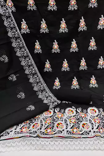 black cotton embroidered dress material