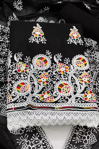 black cotton embroidered dress material