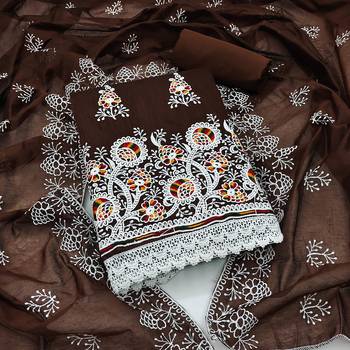 coffee cotton embroidered dress material 1