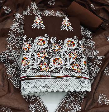coffee cotton embroidered dress material 3