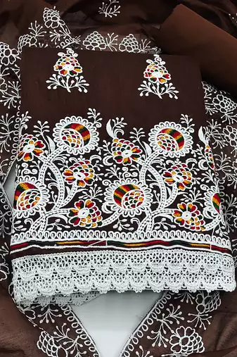 coffee cotton embroidered dress material