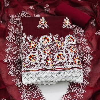 maroon cotton embroidered dress material 3