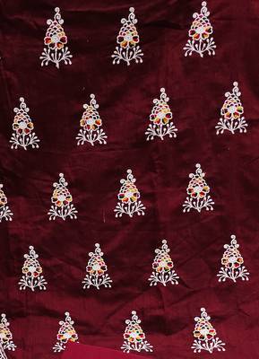 maroon cotton embroidered dress material 4