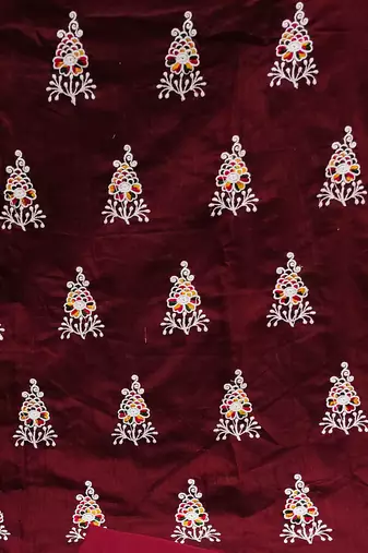 maroon cotton embroidered dress material