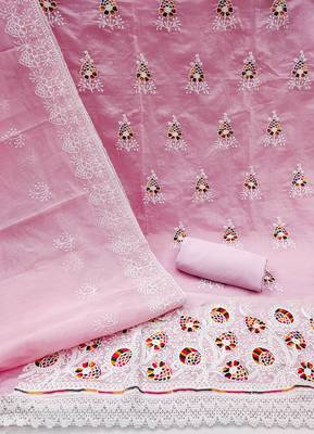 pink cotton embroidered dress material 2