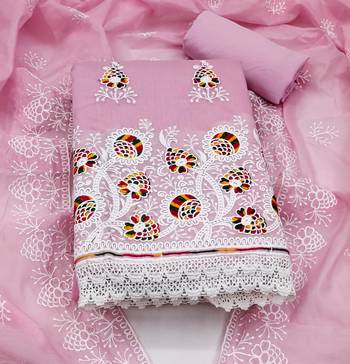 pink cotton embroidered dress material 3
