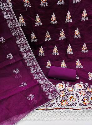 purple cotton embroidered dress material 2