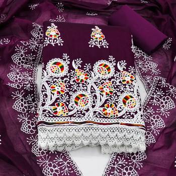 purple cotton embroidered dress material 3