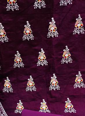 purple cotton embroidered dress material 4