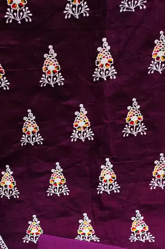 purple cotton embroidered dress material