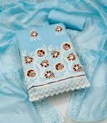 sky blue cotton embroidered dress material