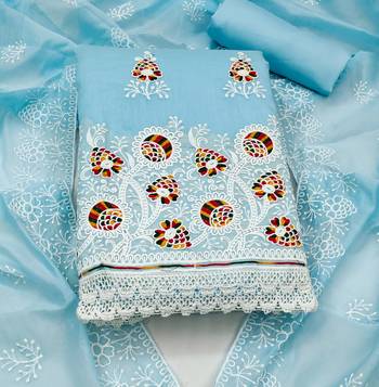 sky blue cotton embroidered dress material 3