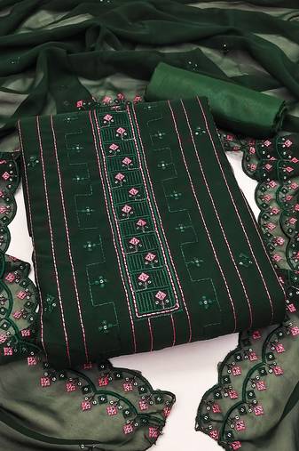 green georgette sequins dress material