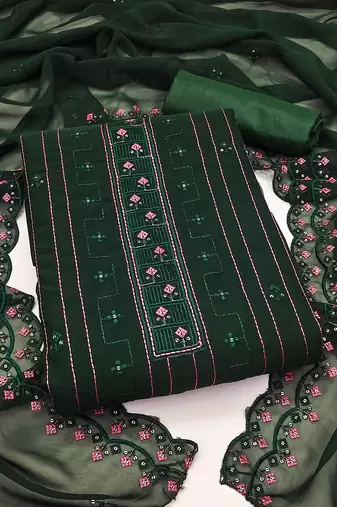 green georgette sequins dress material