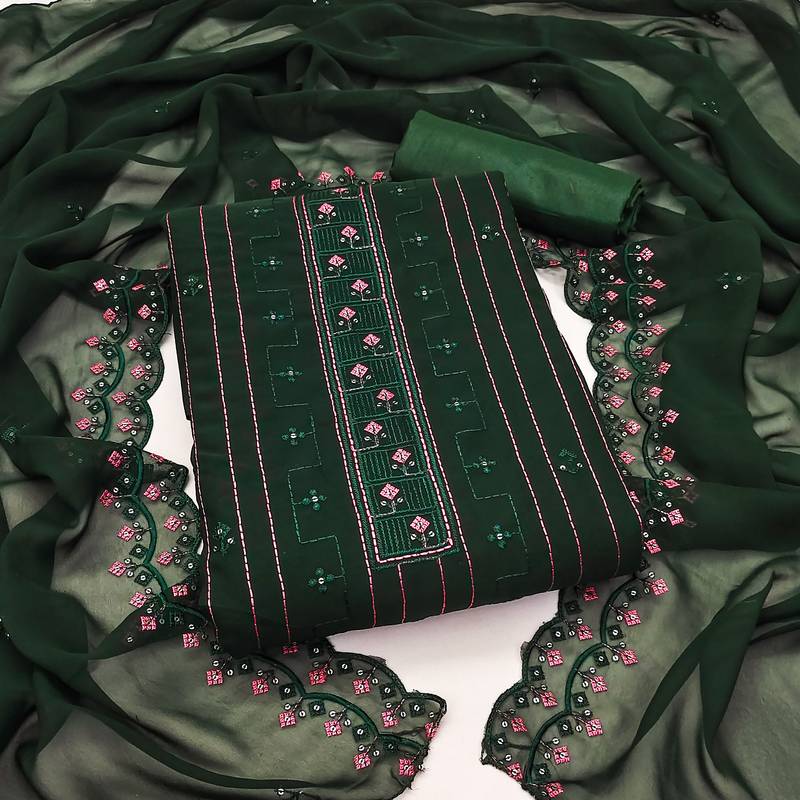 green georgette sequins dress material