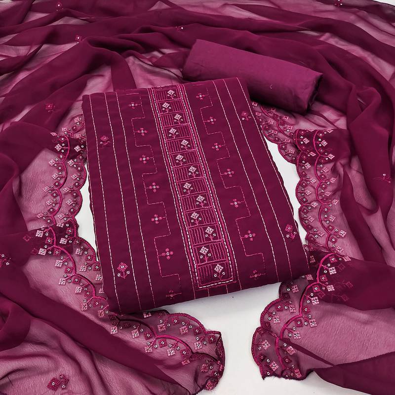 pink georgette sequins dress material