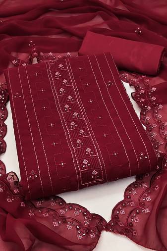 red georgette sequins dress material