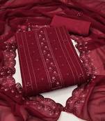 red georgette sequins dress material