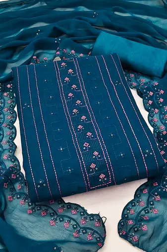 teal georgette sequins dress material