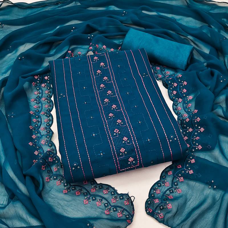 teal georgette sequins dress material