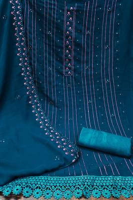 teal georgette sequins dress material 2
