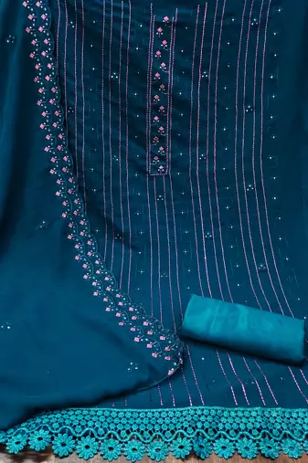 teal georgette sequins dress material