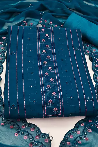 teal georgette sequins dress material