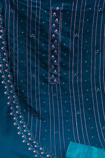 teal georgette sequins dress material
