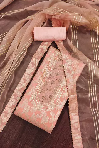 peach silk blend woven dress material