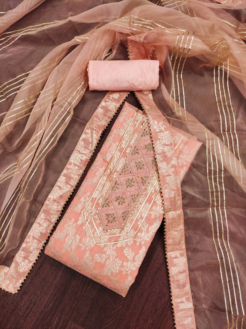 peach silk blend woven dress material