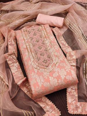 peach silk blend woven dress material 3