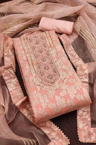 peach silk blend woven dress material