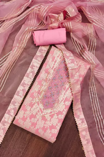 pink silk blend woven dress material