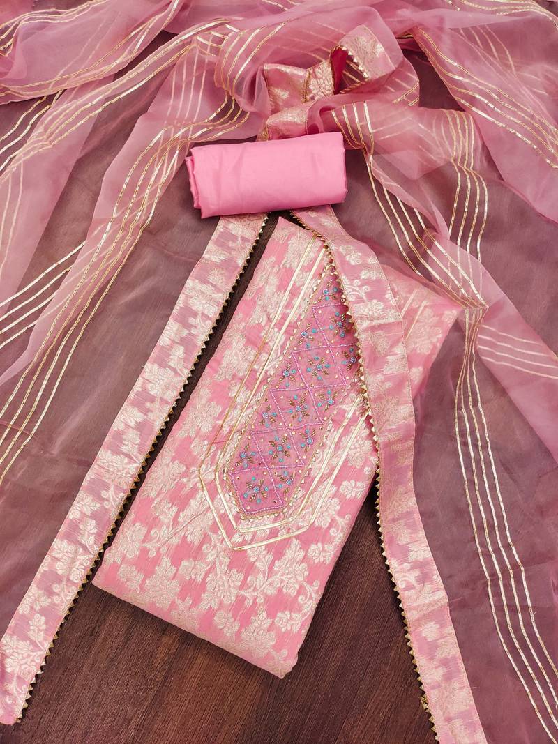 pink silk blend woven dress material