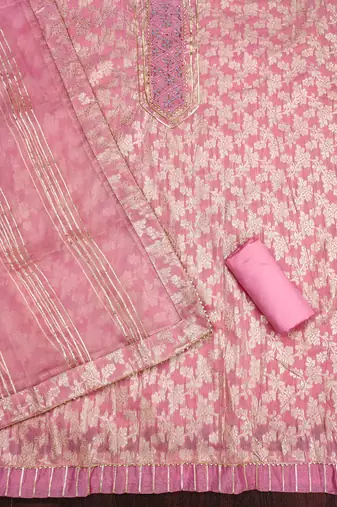pink silk blend woven dress material