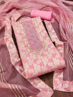 pink silk blend woven dress material 3
