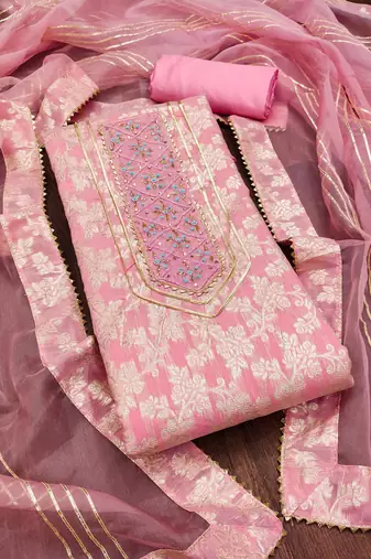 pink silk blend woven dress material