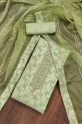 green silk blend woven dress material
