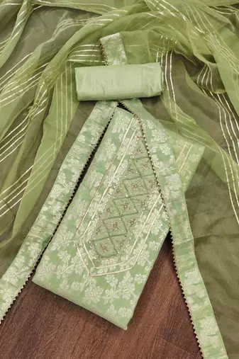 green silk blend woven dress material