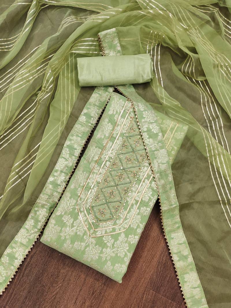 green silk blend woven dress material