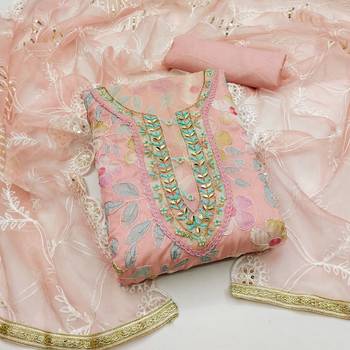 peach organza embroidered dress material 1
