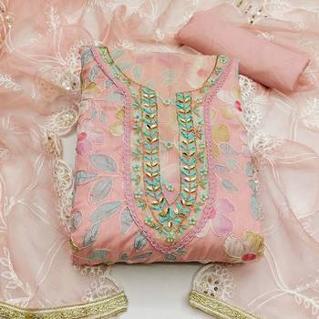 peach organza embroidered dress material 3
