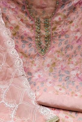peach organza embroidered dress material 4